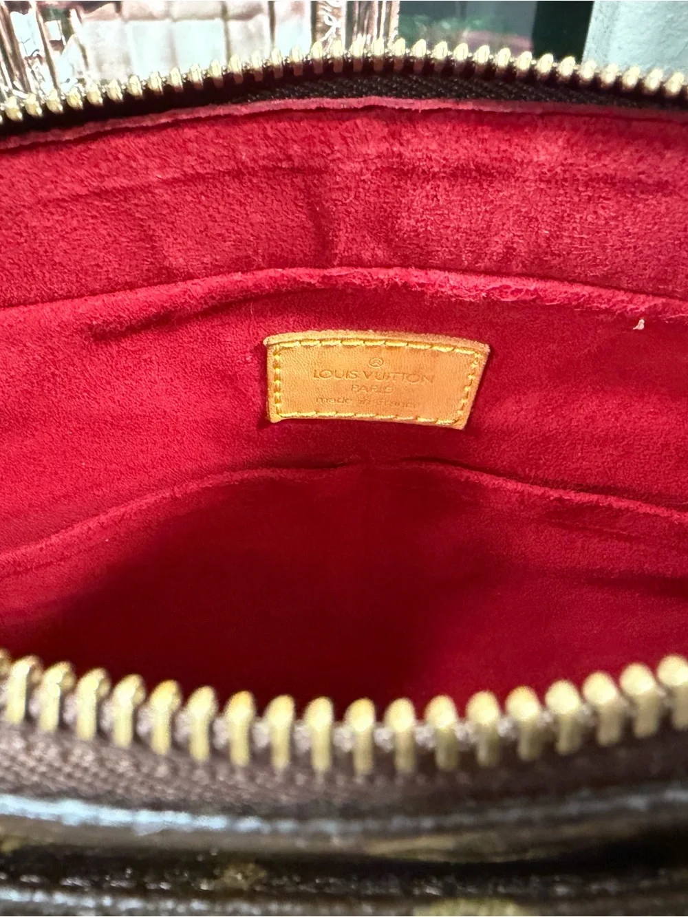 Louis Vuitton Monogram Canvas Messenger Bag with Vachetta Trim and Red Interior